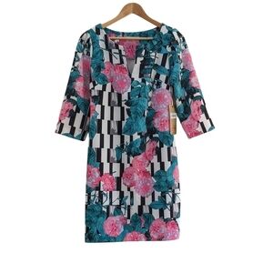 NWT DZYN Line Dress Contemporary Mod Style Sheath Dress 1960's Print